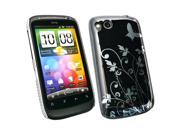 Kit Me Out USA Plastic Clip on Case Screen Protector with MicroFibre Cleaning Cloth for HTC Desire S G12 Black Flowers