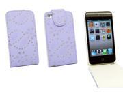 Kit Me Out USA PU Leather Flip Case Screen Protector with MicroFibre Cleaning Cloth for Apple iPod Touch 4 4th Generation Purple Sparkling Glitter Design