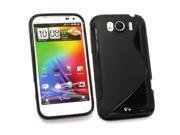 Kit Me Out USA TPU Gel Case Screen Protector with MicroFibre Cleaning Cloth for HTC Sensation XL Black S Wave Pattern