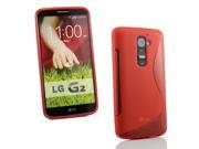 Kit Me Out USA TPU Gel Case Screen Protector with MicroFibre Cleaning Cloth for LG G2 D802 Red S Line Wave Pattern