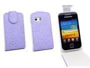 Kit Me Out USA PU Leather Flip Case for Samsung Galaxy Y S5360 Purple Sparkling Glitter Design