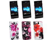 Kit Me Out USA TPU Gel Case Pack for Sony Xperia U ST25i Pink Garden Purple Bloom Oriental Flowers