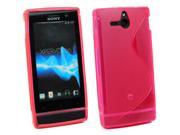 Kit Me Out USA TPU Gel Case Screen Protector with MicroFibre Cleaning Cloth for Sony Xperia U Hot Pink S Line Wave Pattern