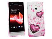 Kit Me Out USA TPU Gel Case Screen Protector with MicroFibre Cleaning Cloth for Sony Xperia P LT22i Purple Hearts