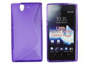 Kit Me Out USA TPU Gel Case Screen Protector with MicroFibre Cleaning Cloth for Sony Xperia Z Purple S Line Wave Pattern