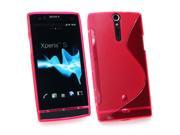 Kit Me Out USA TPU Gel Case Screen Protector with MicroFibre Cleaning Cloth for Sony Xperia S LT26i Hot Pink S Wave Pattern