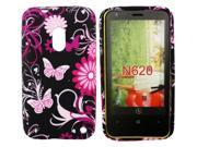 Kit Me Out USA TPU Gel Case for Nokia Lumia 620 Black Pink Garden