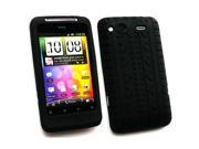Kit Me Out USA Silicon Skin Screen Protector with MicroFibre Cleaning Cloth for HTC Salsa Black Tyre Pattern