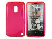 Kit Me Out USA TPU Gel Case Screen Protector with MicroFibre Cleaning Cloth for Nokia Lumia 620 Hot Pink S Line Wave Pattern