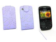 Kit Me Out USA PU Leather Flip Case Screen Protector with MicroFibre Cleaning Cloth for BlackBerry 8520 9300 Curve 3G Purple Sparkling Glitter Design