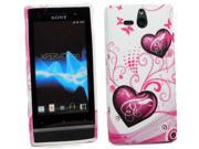 Kit Me Out USA TPU Gel Case Screen Protector with MicroFibre Cleaning Cloth for Sony Xperia U ST25i Purple Hearts