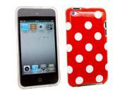 Kit Me Out USA TPU Gel Case Screen Protector with MicroFibre Cleaning Cloth for Apple iPod Touch 4 Red Polka Dots