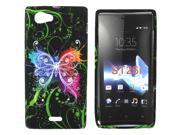 Kit Me Out USA IMD TPU Gel Case for Sony Xperia J Black Graffiti Butterfly