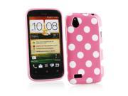 Kit Me Out USA IMD TPU Gel Case for HTC Desire V Pink White Polka Dots