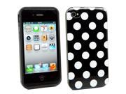 Kit Me Out USA IMD TPU Gel Case Screen Protector with MicroFibre Cleaning Cloth for Apple iPhone 4 4S Black White Polka Dots