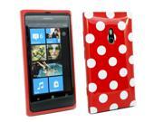 Kit Me Out USA IMD TPU Gel Case Screen Protector with MicroFibre Cleaning Cloth for Nokia Lumia 800 Red White Polka Dots