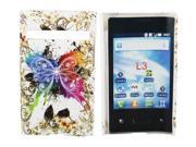 Kit Me Out USA Hard Clip on Case Screen Protector with MicroFibre Cleaning Cloth for LG Optimus L3 E400 Coloured Butterfly