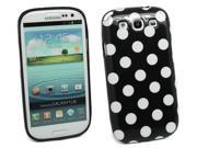 Kit Me Out USA IMD TPU Gel Case Screen Protector with MicroFibre Cleaning Cloth for Samsung Galaxy S3 III i9300 Black White Polka Dots