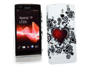 Kit Me Out USA TPU Gel Case for Sony Xperia P LT22i White Black Red Tattoo Heart