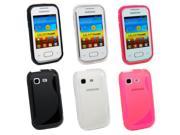 Kit Me Out USA TPU Gel Case Pack for Samsung Galaxy Pocket S5300 Black Hot Pink Clear S Wave Pattern