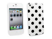 Kit Me Out USA IMD TPU Gel Case Screen Protector with MicroFibre Cleaning Cloth for Apple iPhone 4 4G Black White Polka Dots