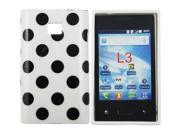 Kit Me Out USA IMD TPU Gel Case Screen Protector with MicroFibre Cleaning Cloth for LG L3 E400 White Black Polka Dots