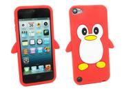 Kit Me Out USA Silicon Skin Screen Protector with MicroFibre Cleaning Cloth for Apple iPod Touch 5 5th Generation Red White Cute Penguin Design