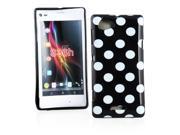 Kit Me Out USA IMD TPU Gel Case Screen Protector with MicroFibre Cleaning Cloth for Sony Xperia L Black White Polka Dots