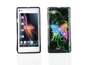 Kit Me Out USA IMD TPU Gel Case for Sony Xperia L Black Graffiti Butterfly