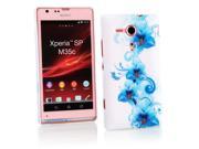 Kit Me Out USA Hard Clip on Case for Sony Xperia SP White Blue Floral