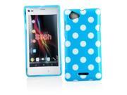 Kit Me Out USA IMD TPU Gel Case Screen Protector with MicroFibre Cleaning Cloth for Sony Xperia L Blue White Polka Dots