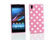 Kit Me Out USA IMD TPU Gel Case Screen Protector with MicroFibre Cleaning Cloth for Sony Xperia Z1 Pink White Polka Dots