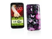 Kit Me Out USA IMD TPU Gel Case Screen Protector with MicroFibre Cleaning Cloth for LG G2 D802 Black Pink Garden