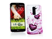 Kit Me Out USA Hard Clip on Case Screen Protector with MicroFibre Cleaning Cloth for LG G2 D802 Purple Hearts