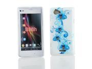 Kit Me Out USA IMD TPU Gel Case Screen Protector with MicroFibre Cleaning Cloth for Sony Xperia L White Blue Floral