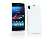 Kit Me Out USA TPU Gel Case Screen Protector with MicroFibre Cleaning Cloth for Sony Xperia Z1 White S Line Wave Pattern