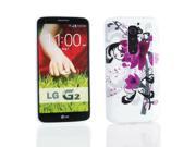Kit Me Out USA IMD TPU Gel Case Screen Protector with MicroFibre Cleaning Cloth for LG G2 D802 Purple Bloom