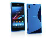 Kit Me Out USA TPU Gel Case Screen Protector with MicroFibre Cleaning Cloth for Sony Xperia Z1 Blue S Line Wave Pattern
