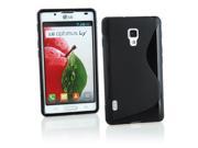 Kit Me Out USA TPU Gel Case Screen Protector with MicroFibre Cleaning Cloth for LG Optimus L7 2 P710 Black S Line Wave Pattern
