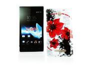 Kit Me Out USA IMD TPU Gel Case for Sony Xperia E White Red Black Oriental Flowers