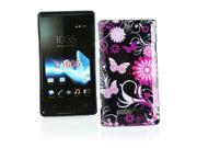 Kit Me Out USA IMD TPU Gel Case for Sony Xperia E Black Pink Garden