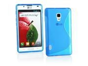 Kit Me Out USA TPU Gel Case Screen Protector with MicroFibre Cleaning Cloth for LG Optimus L7 2 P710 Blue S Line Wave Pattern