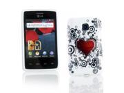 Kit Me Out USA IMD TPU Gel Case Screen Protector with MicroFibre Cleaning Cloth for LG Optimus L3 2 E430 White Red Black Tattoo Heart