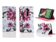 Kit Me Out USA PU Leather Printed Side Flip for LG G2 D802 Black White Purple Bloom