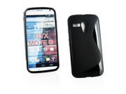 Kit Me Out USA TPU Gel Case Screen Protector with MicroFibre Cleaning Cloth for Motorola Moto G Black S Line Wave Pattern