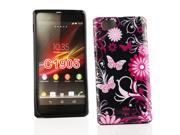 Kit Me Out USA IMD TPU Gel Case Screen Protector with MicroFibre Cleaning Cloth for Sony Xperia M Black Pink Garden