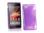 Kit Me Out USA TPU Gel Case Screen Protector with MicroFibre Cleaning Cloth for Sony Xperia M Purple S Line Wave Pattern