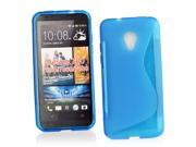 Kit Me Out USA TPU Gel Case Screen Protector with MicroFibre Cleaning Cloth for HTC Desire 700 Blue S Line Wave Pattern