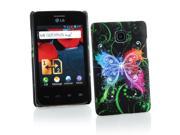 Kit Me Out USA Hard Clip on Case Screen Protector with MicroFibre Cleaning Cloth for LG Optimus L3 2 E430 Black Graffiti Butterfly