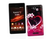 Kit Me Out USA IMD TPU Gel Case for Sony Xperia C Black Pink Love Heart